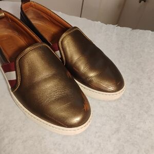 Bally | Henrika Leather Metallic Gold Slip On Boat Shoe Loafer Size 7